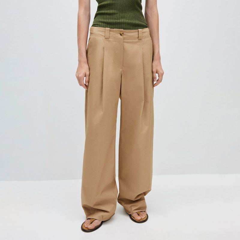 MANGO - Pantalón Wide 100% Algodón Mujer Mango