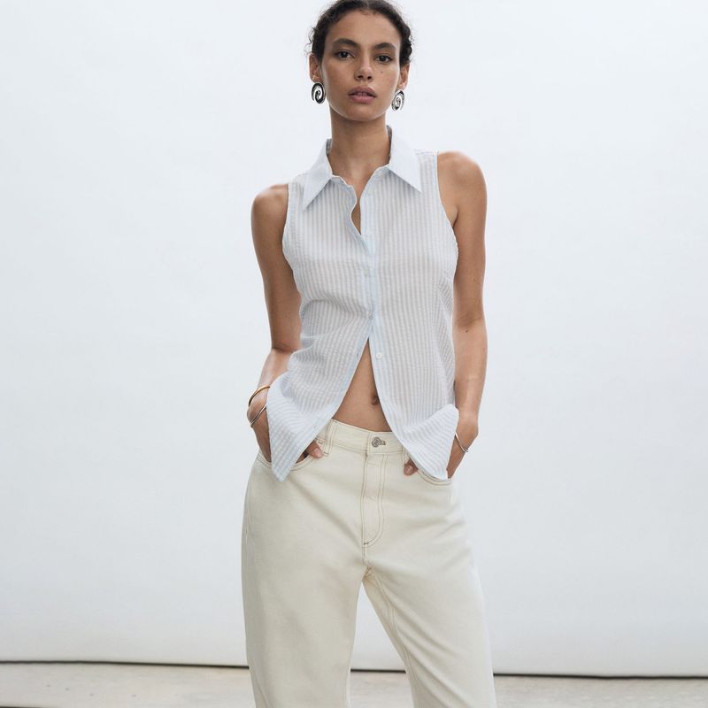 MANGO - Blusa Sin Mangas Algodón Mujer Mango