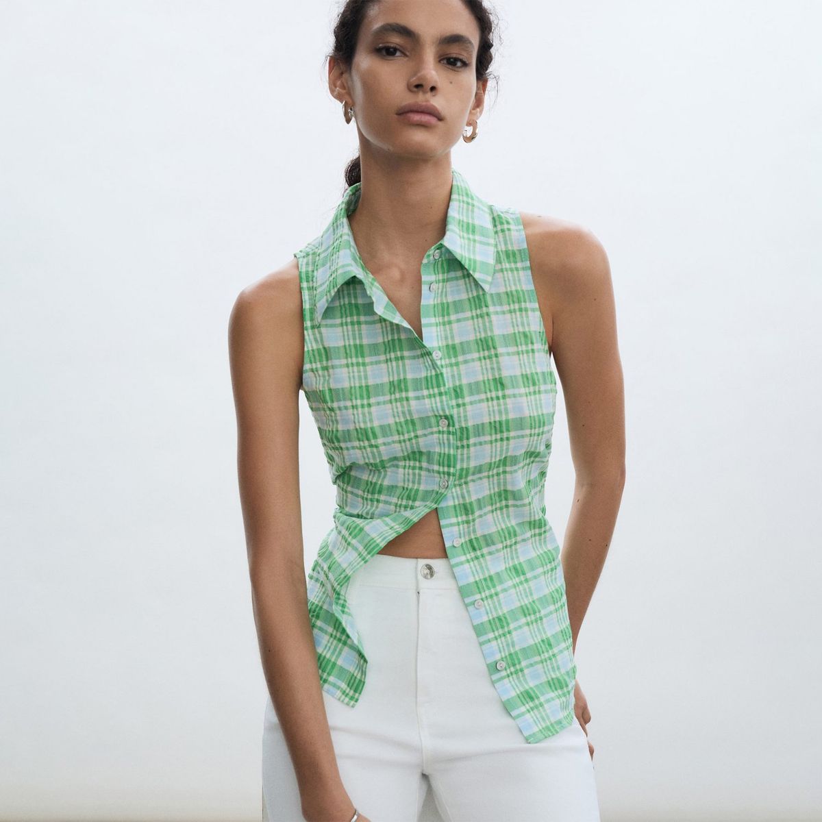 MANGO - Blusa Sin Mangas Algodón Mujer Mango