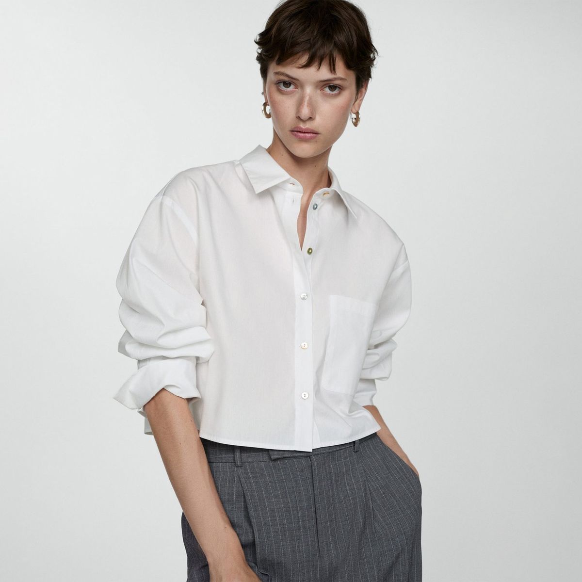 MANGO - Blusa Manga Larga 100% Algodón Mujer Mango