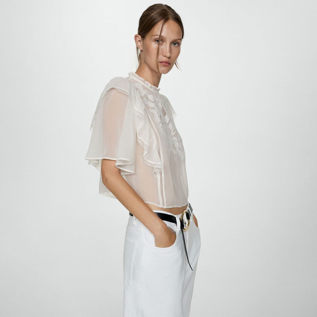 MANGO - Blusa Manga Corta Mujer Mango