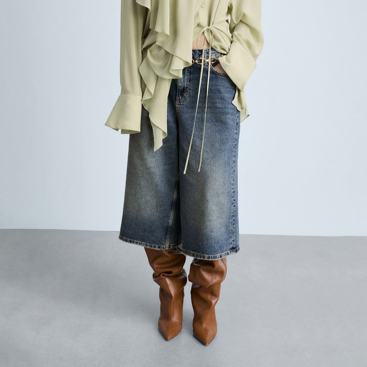 MANGO - Bermudas Wide 100% Algodón Mujer Mango