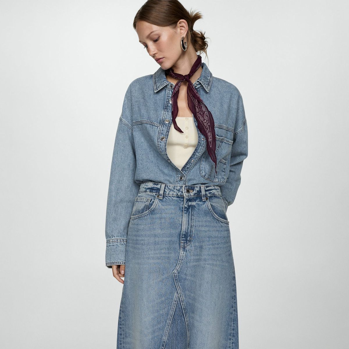 MANGO - Falda Larga 100% Algodón Mujer Mango