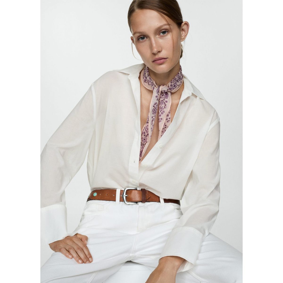 MANGO - Blusa Manga Larga 100% Algodón Mujer Mango