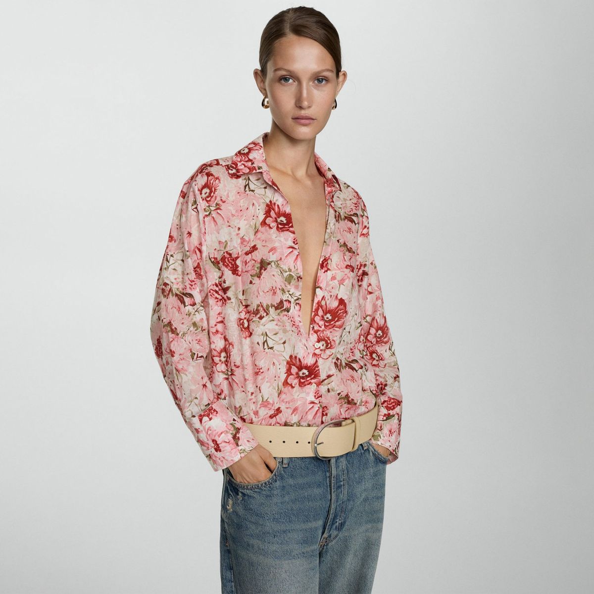 MANGO - Blusa Manga Larga 100% Algodón Mujer Mango