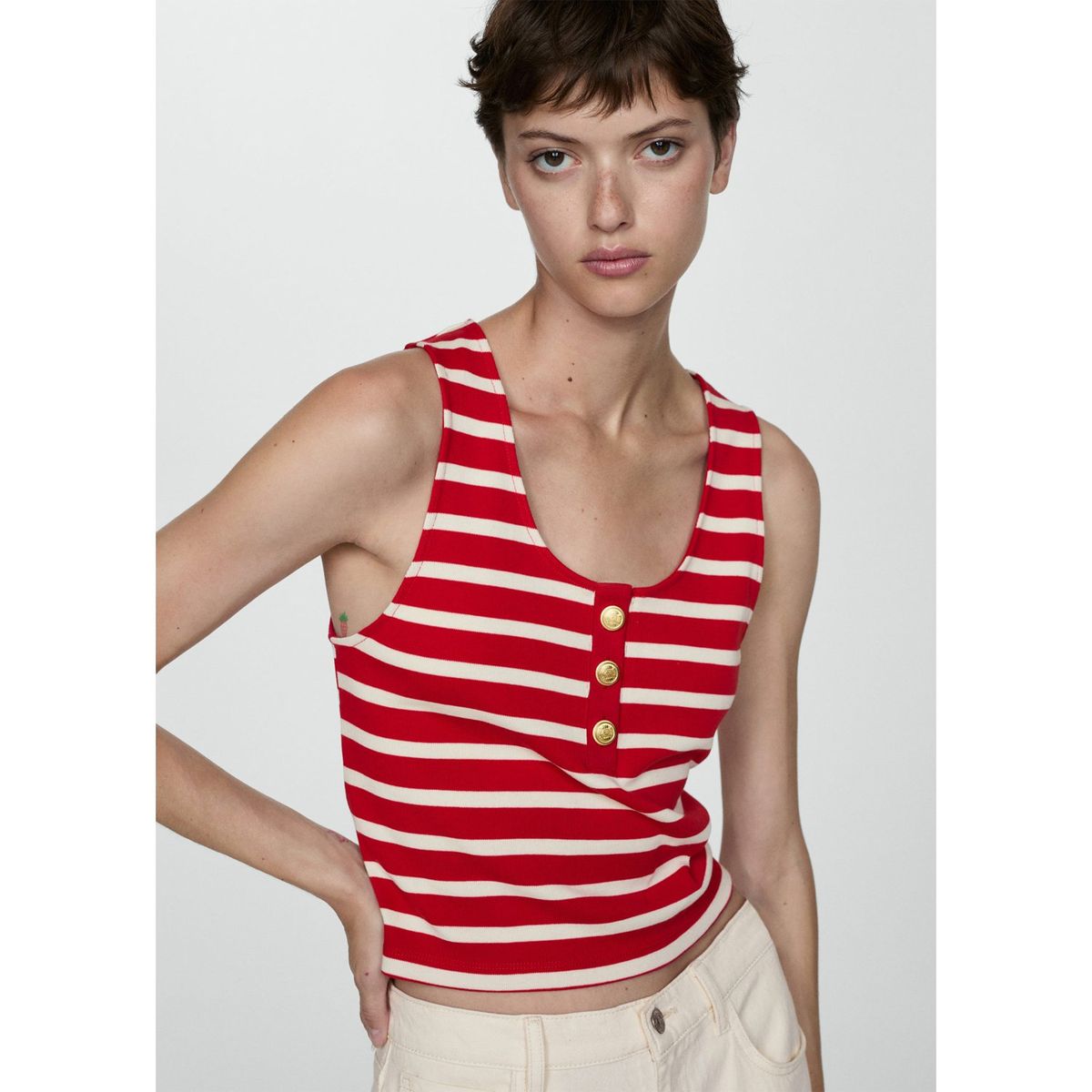 MANGO - Top Sin Mangas 100% Algodón Mujer Mango