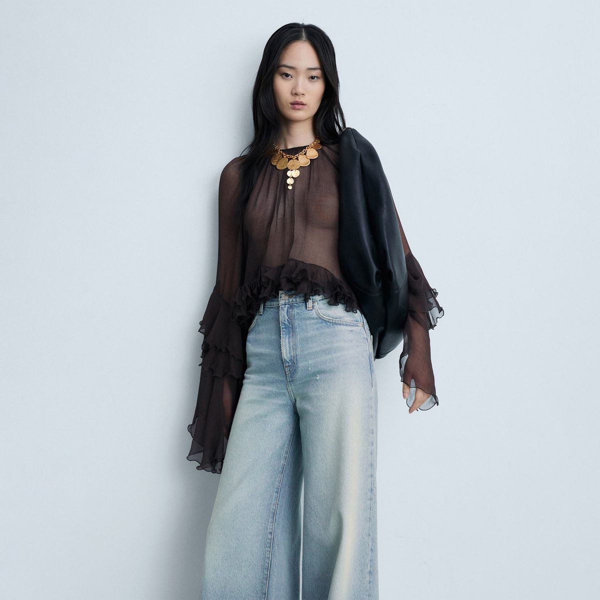 MANGO - Jean Wide 100% Algodón Mujer Mango