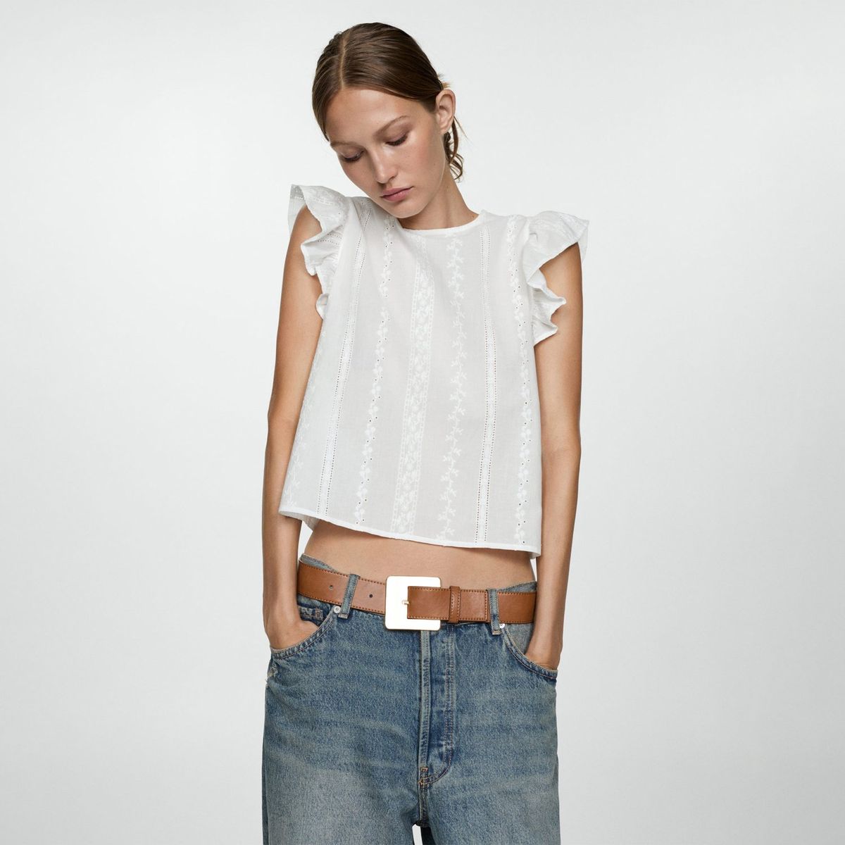 MANGO - Top Manga Corta 100% Algodón Mujer Mango