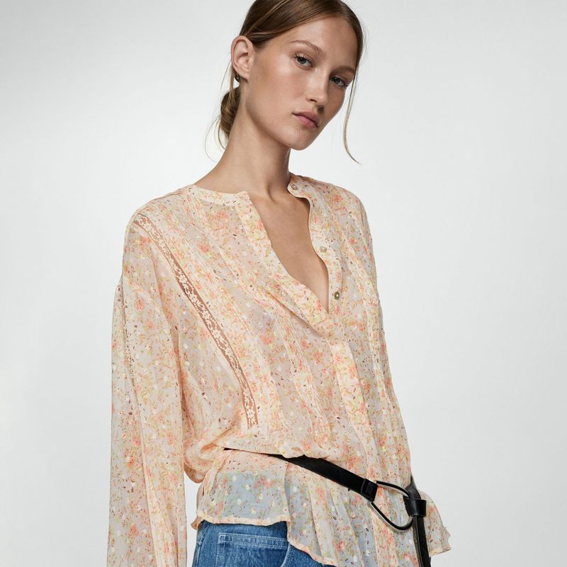 MANGO - Blusa Manga Larga Mujer Mango