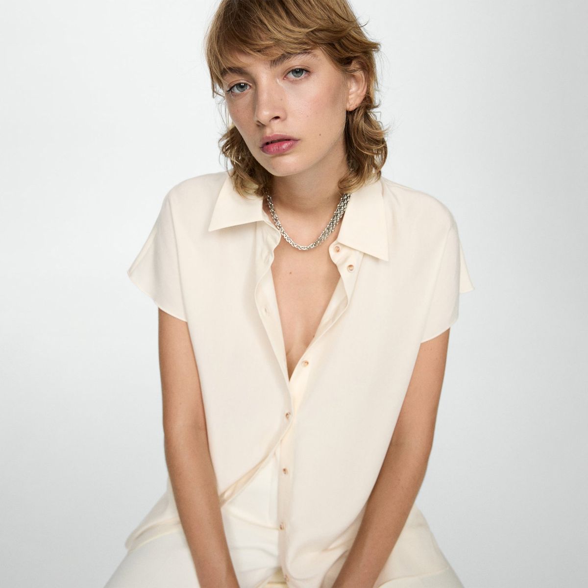 MANGO - Blusa Manga Corta Mujer Mango