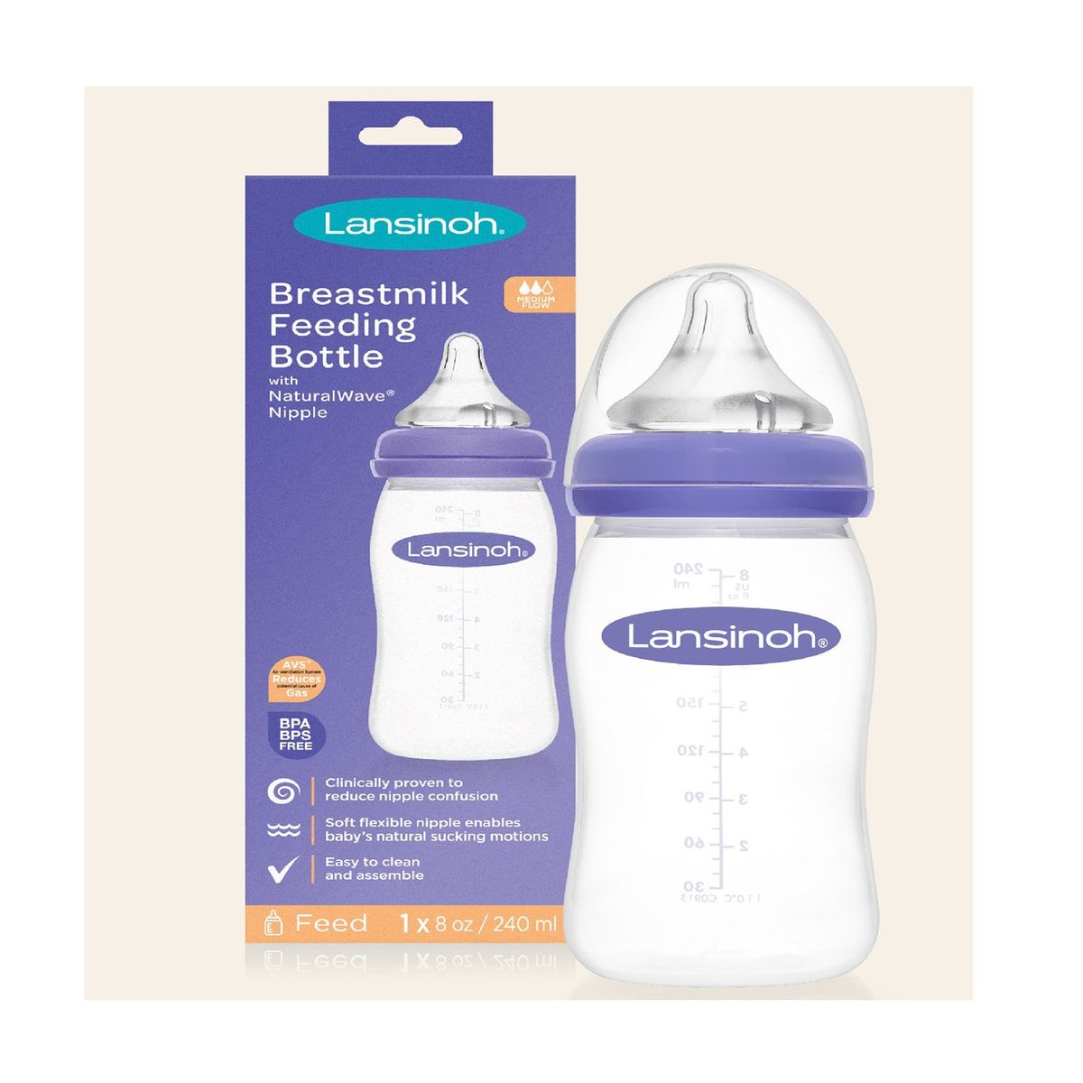 LANSINOH - Biberón Para Leche Materna Tetina 8 Oz Lansinoh