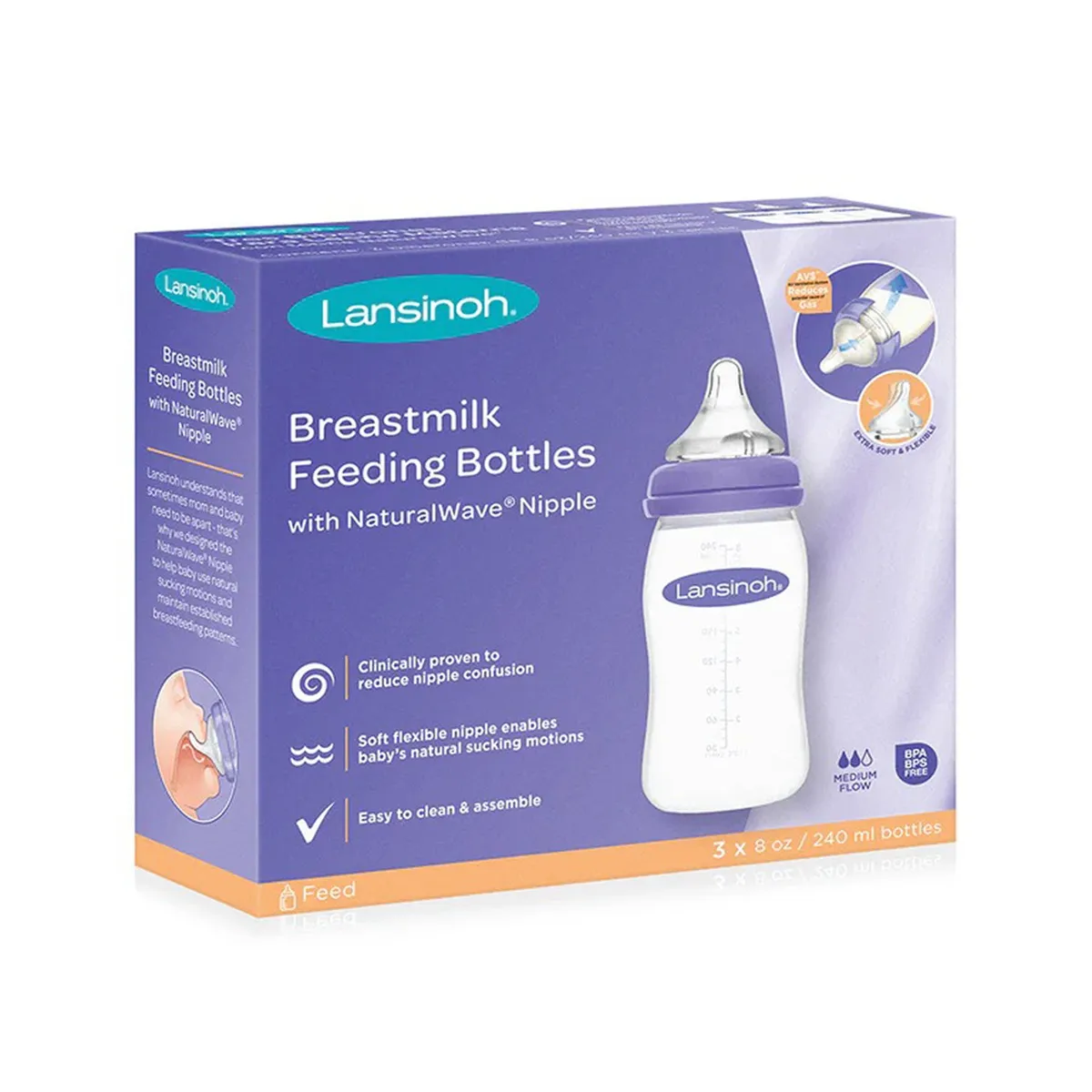 LANSINOH - Biberón Para Leche Materna 8 Oz - 3 Unid Lansinoh