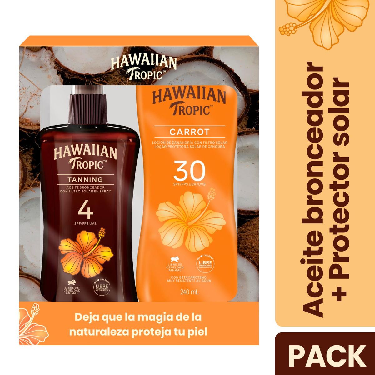 HAWAIIAN TROPIC - Pack Hawaiian Tropic Loción Carrot 240ml + Aceite Bronceador 240ml