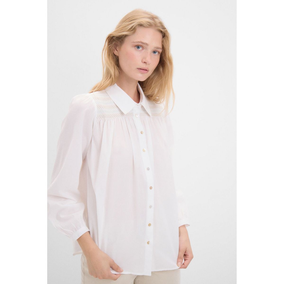 CORTEFIEL - Blusa Manga Larga 100% Algodón Mujer Cortefiel