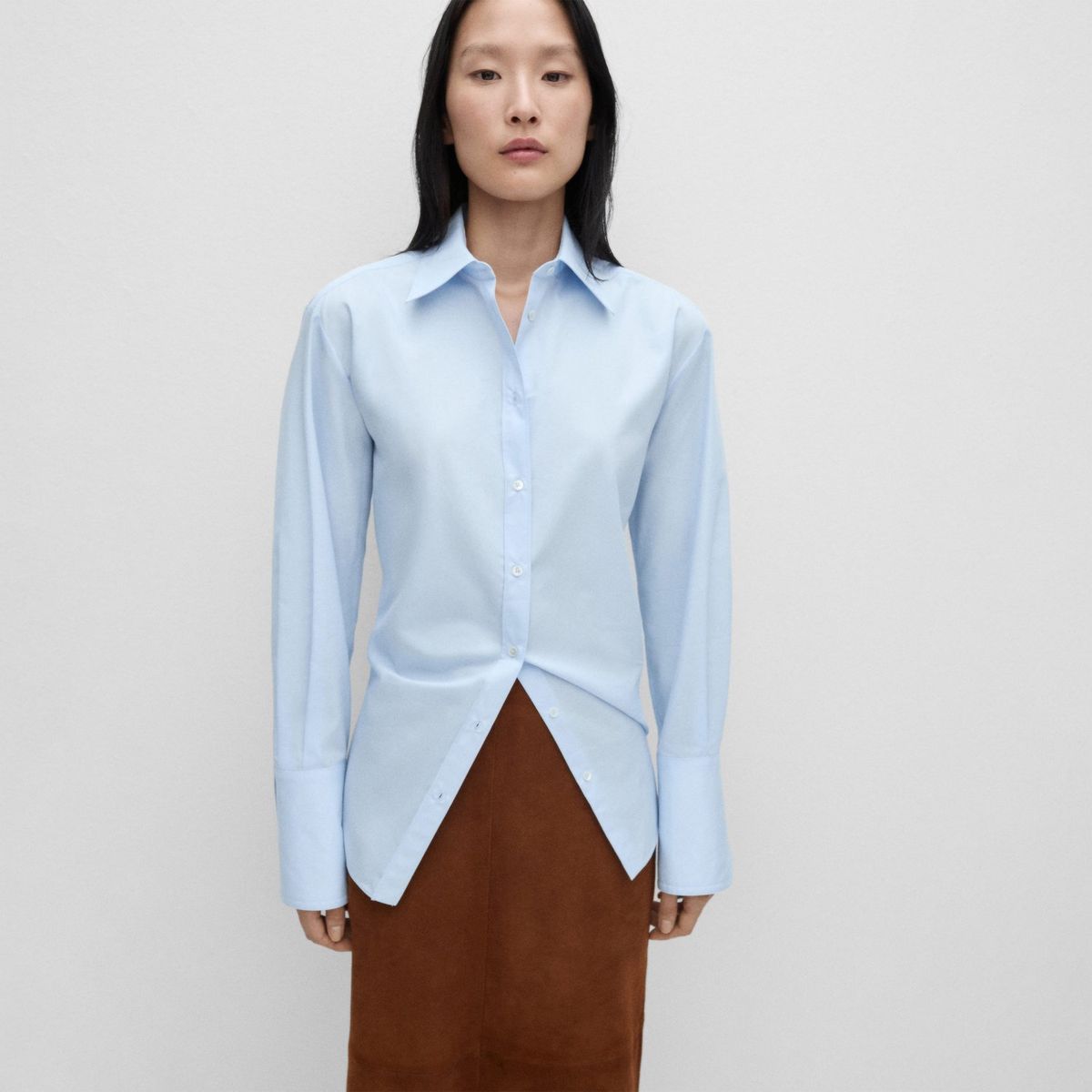 MANGO - Blusa Manga Larga Algodón Mujer Mango