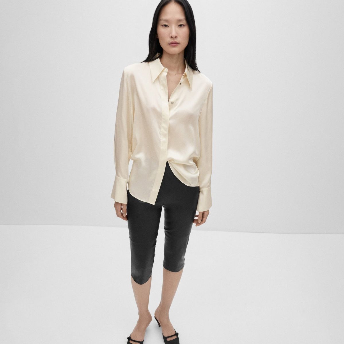 MANGO - Camisa Manga Larga 100% Seda Mujer Mango