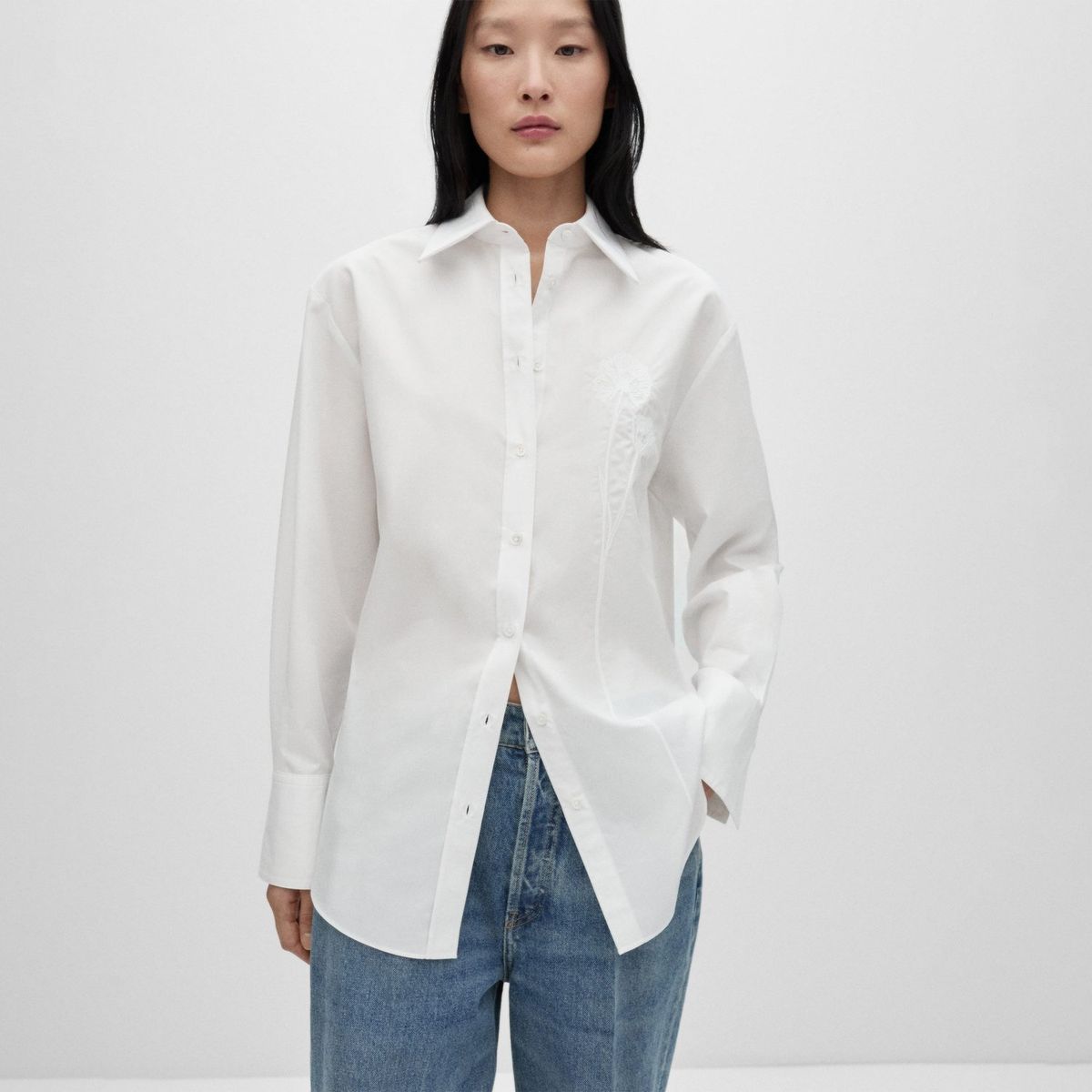 MANGO - Blusa Manga Larga Algodón Mujer Mango