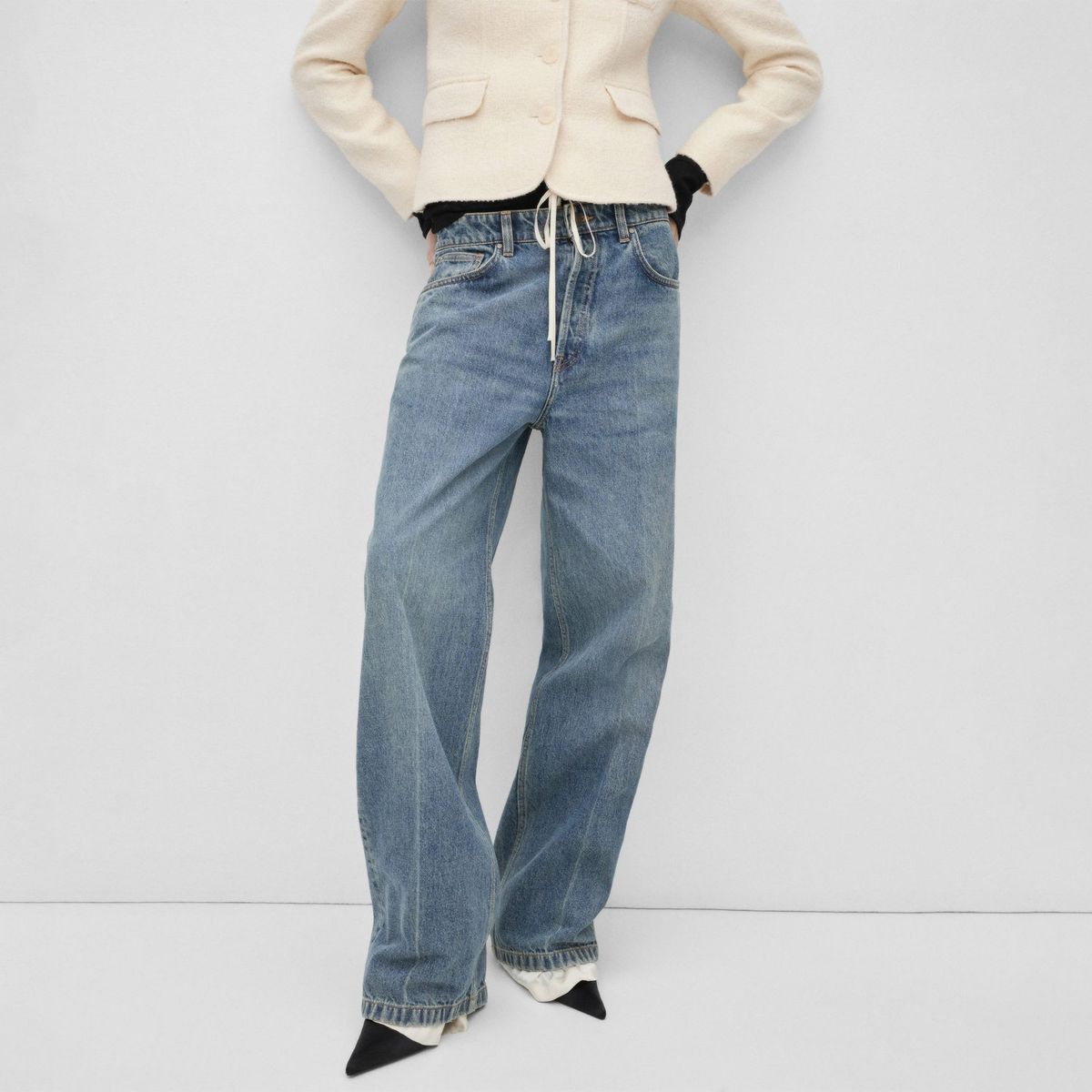 MANGO - Jean Wide 100% Algodón Mujer Mango