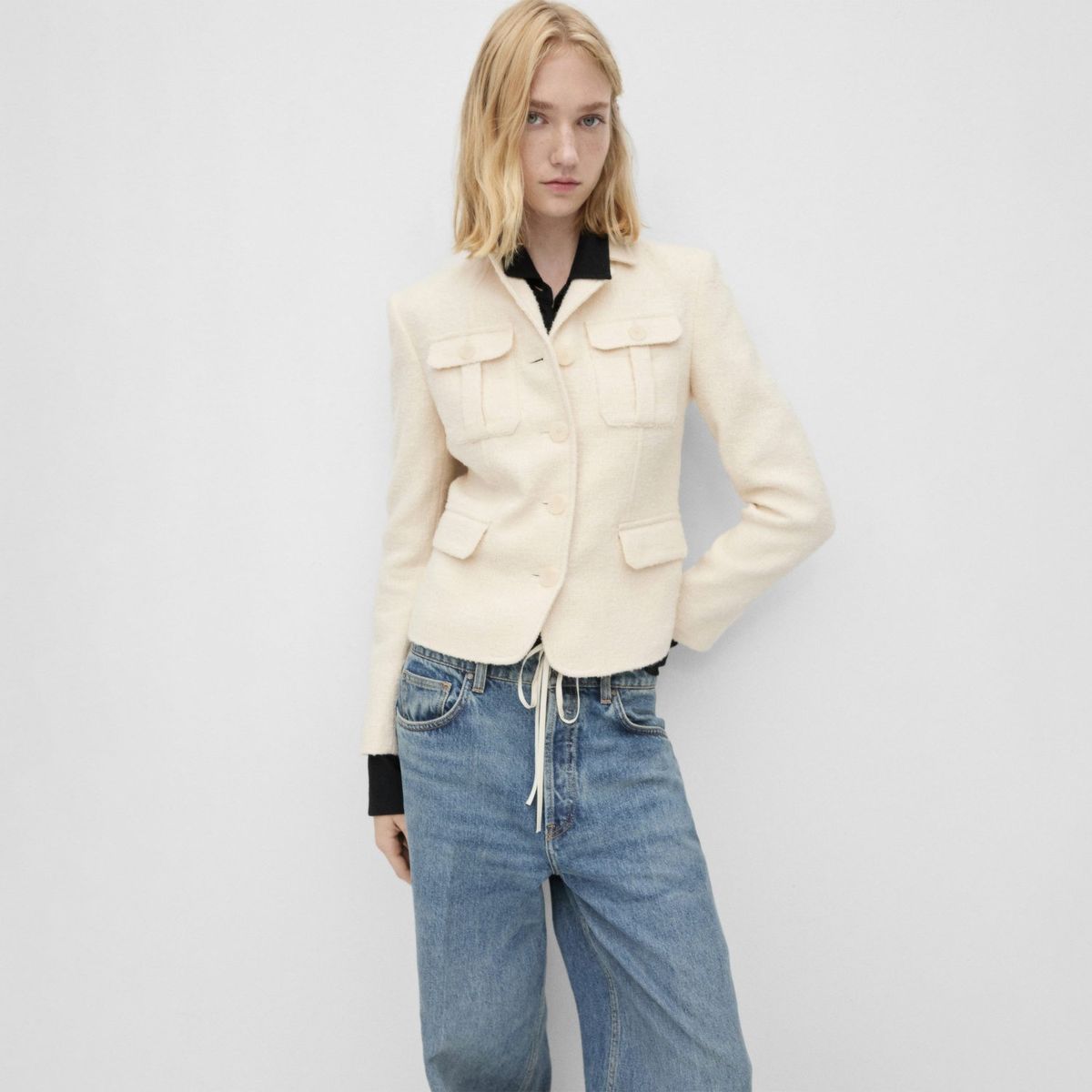 MANGO - Jean Wide 100% Algodón Mujer Mango