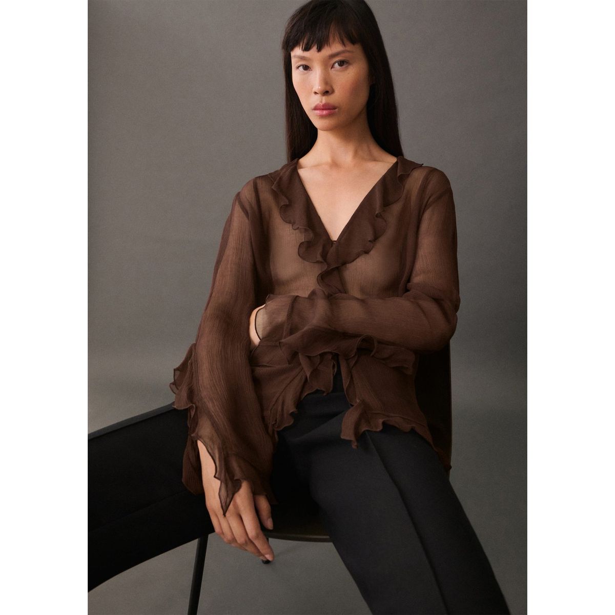 MANGO - Blusa Manga Larga Mujer Mango