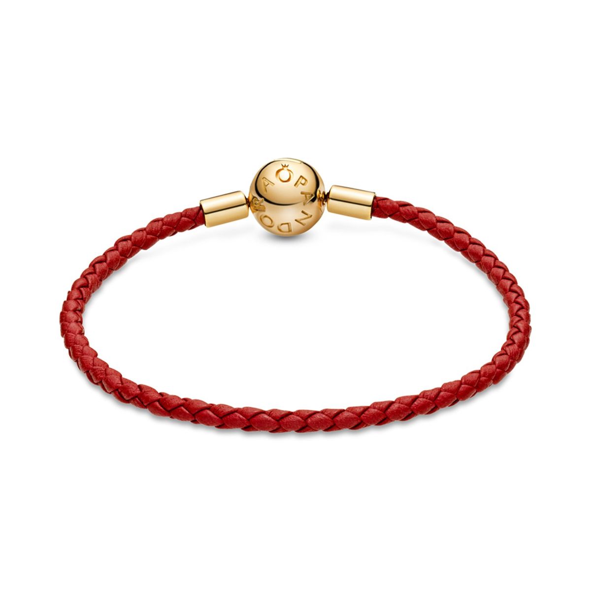 PANDORA - Pulsera Cuero Rojo Trenzado Shine