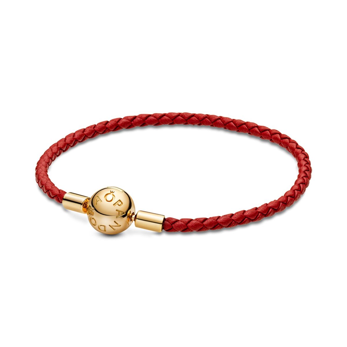 PANDORA - Pulsera Cuero Rojo Trenzado Shine