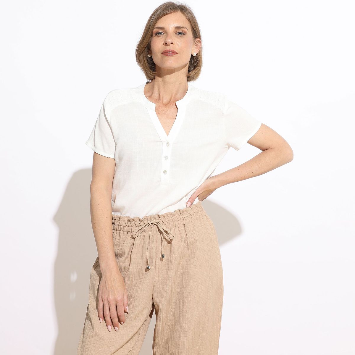 NEWPORT - Blusa Manga Corta Casual Mujer Newport