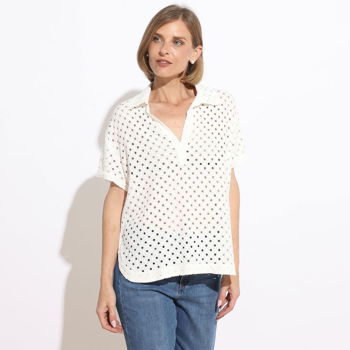 NEWPORT - Blusa Manga Corta 100% Algodón Mujer Newport