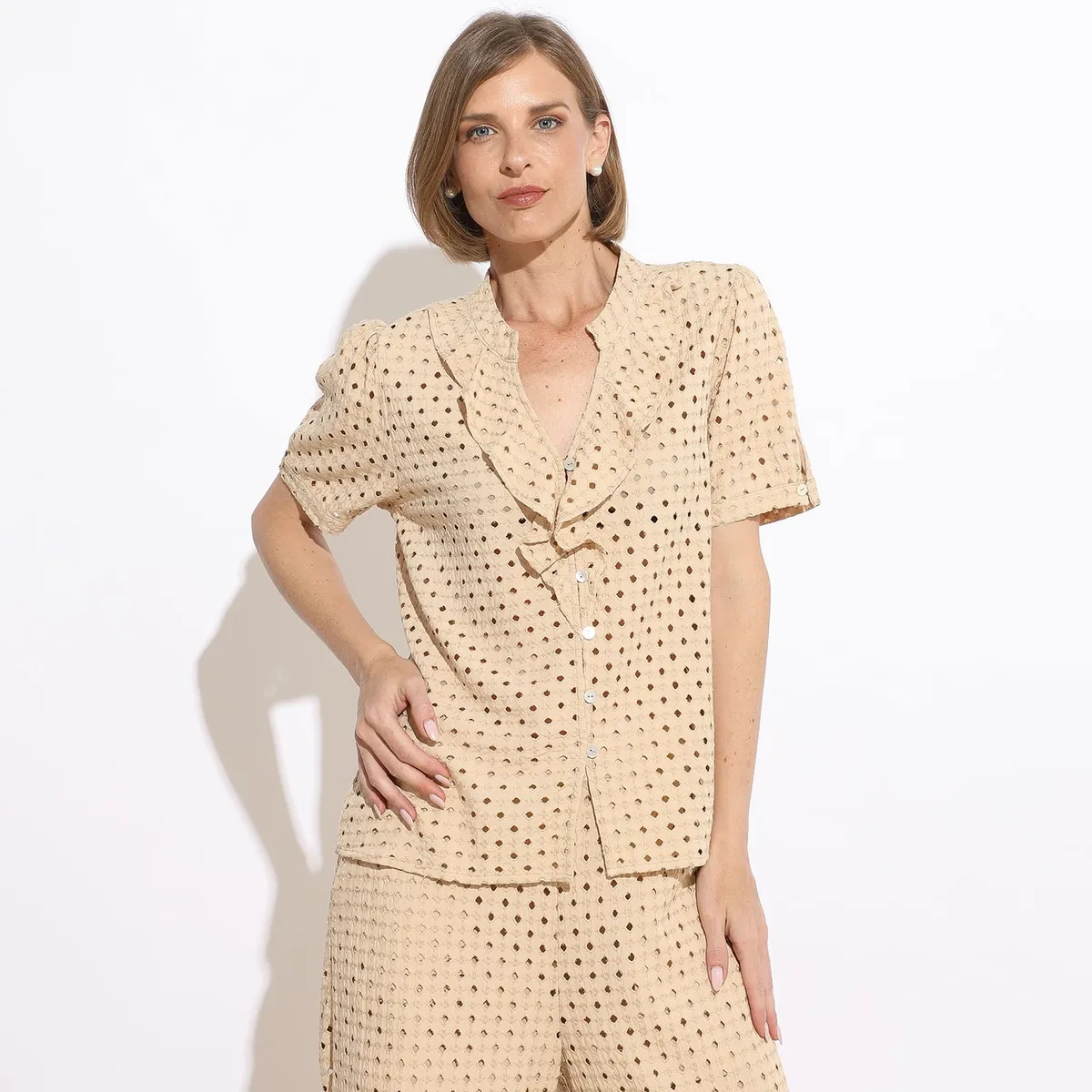 NEWPORT - Blusa Manga Corta 100% Algodón Mujer Newport