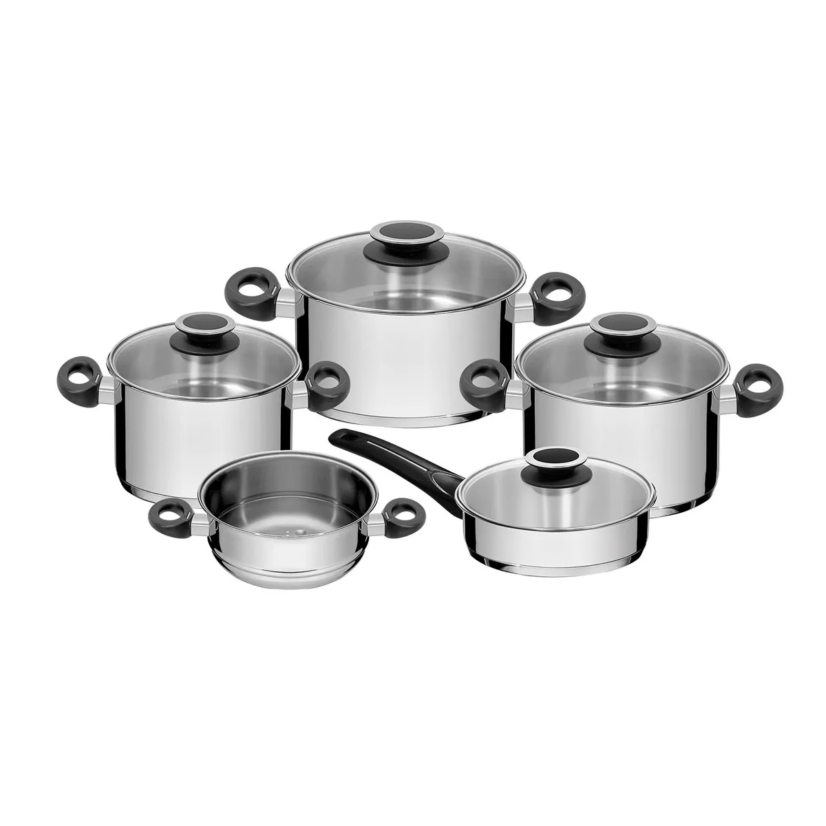 TRAMONTINA - Juego de Ollas 9 Piezas Acero Inoxidable New Solar