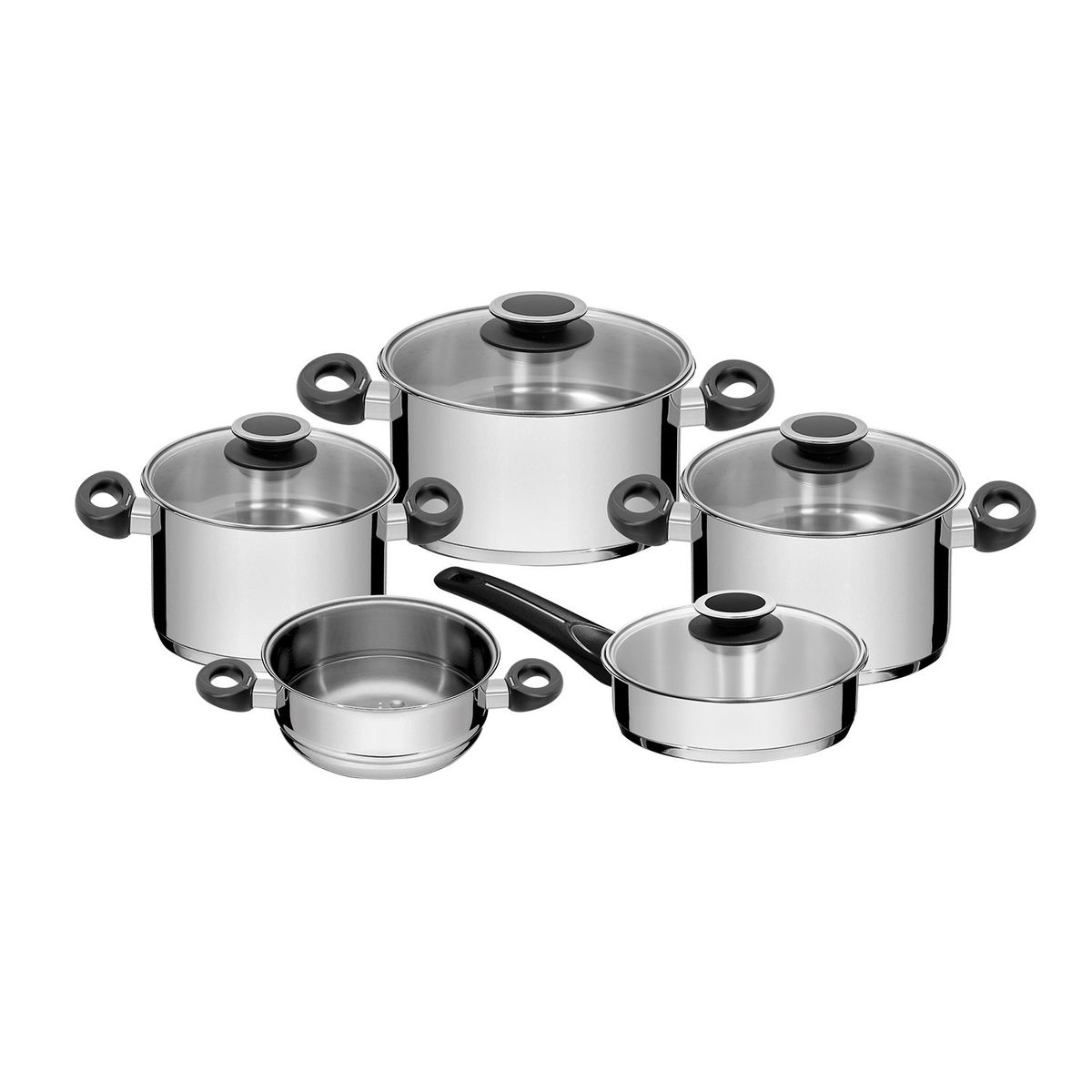 TRAMONTINA - Juego de Ollas 9 Piezas Acero Inoxidable New Solar