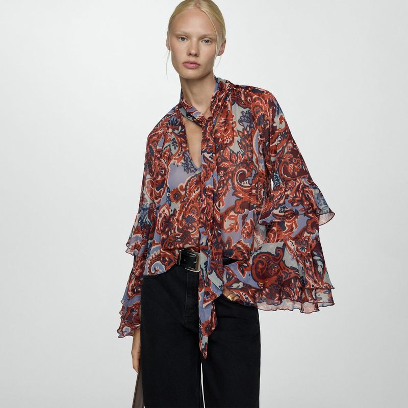 MANGO - Blusa Manga Larga Mujer Mango