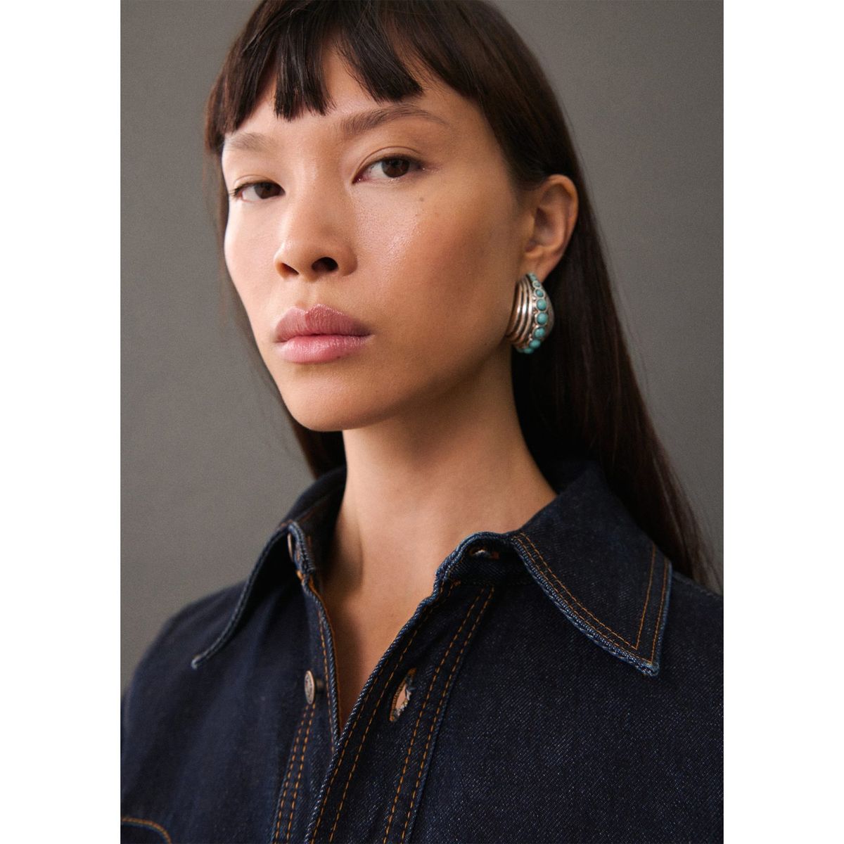 MANGO - Camisa Jean Manga Larga 100% Algodón Mujer Mango