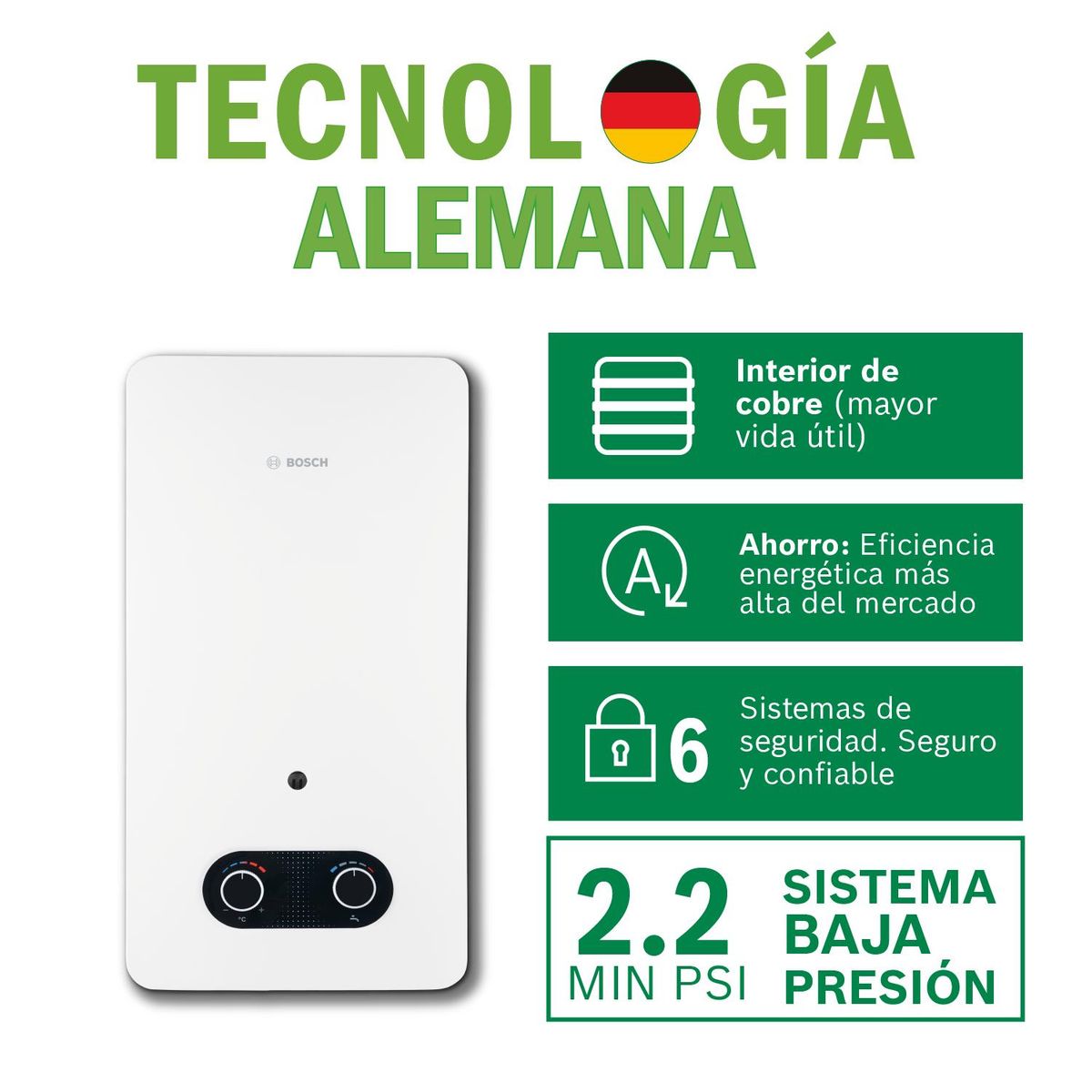 Bosch - Terma A Gas Gn Vital 10 L Baja Presión + Kit