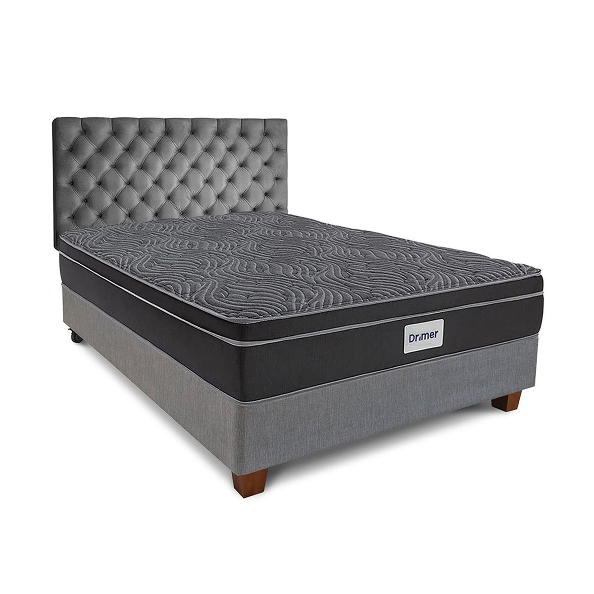 DRIMER - Dormitorio Americano Ventus 1.5 Plz Plata + 1 Almohada + 1 Protector