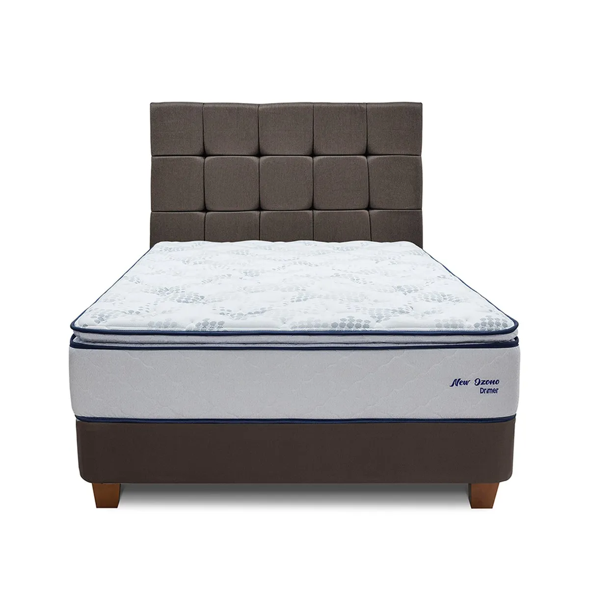 DRIMER - Dormitorio Americano Ozono King Marrón + 2 Almohadas + 1 Protector