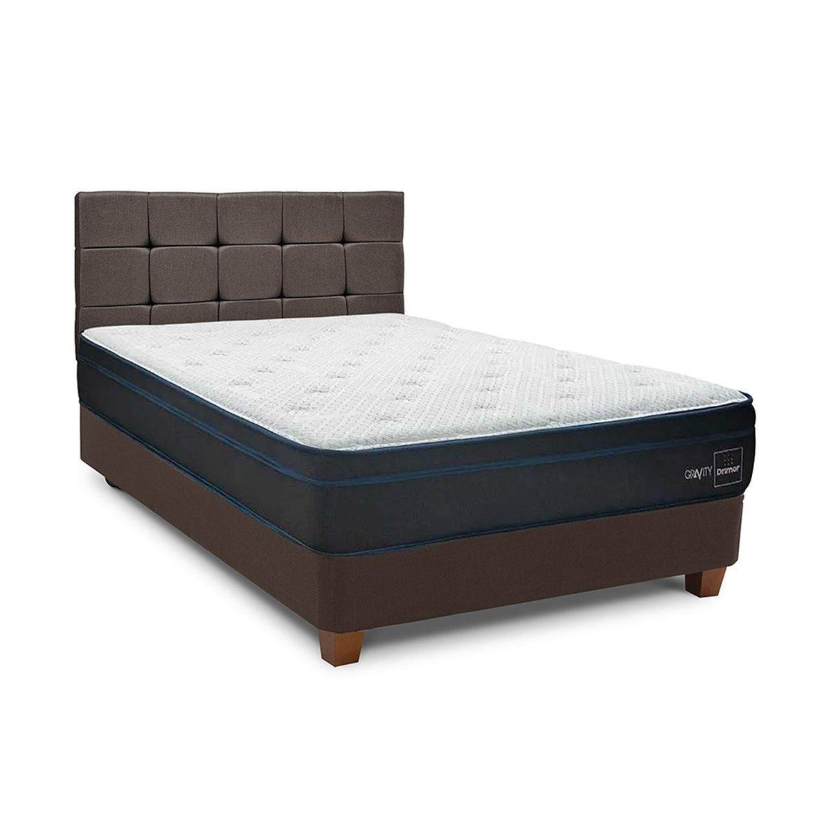 DRIMER - Dormitorio Americano Gravity 1.5 Plz Marrón + 1 Almohada + 1 Protector