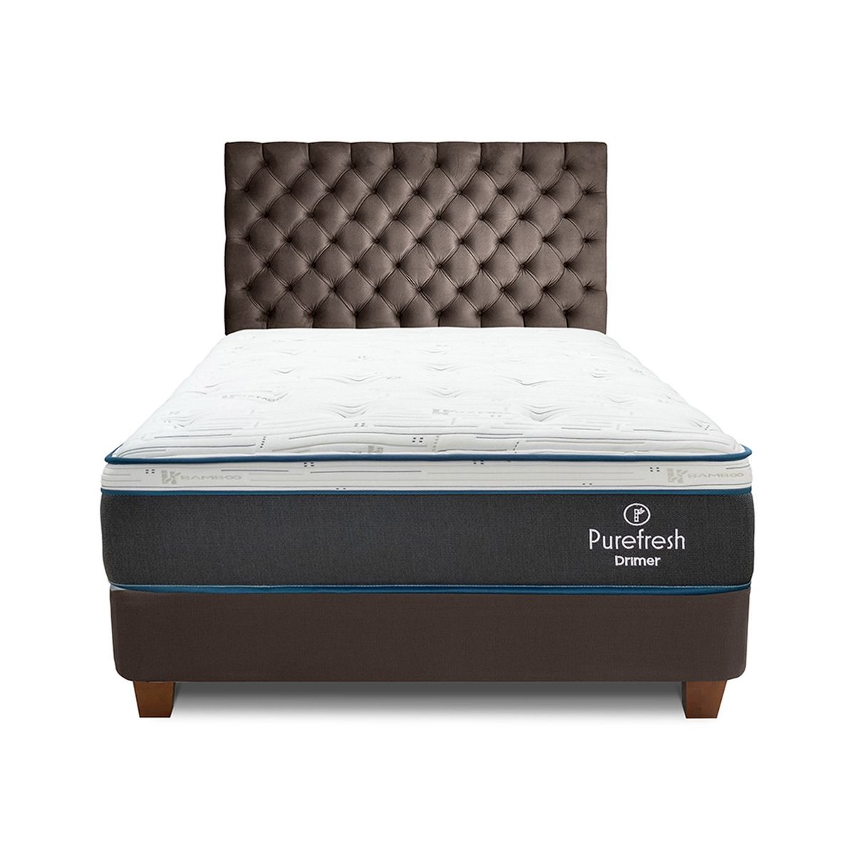 DRIMER - Dormitorio Americano Pure Fresh Queen Marrón + 2 Almohadas + 1 Protector