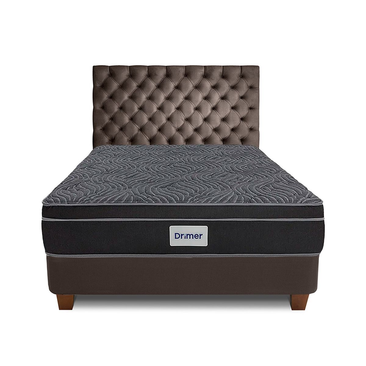 DRIMER - Dormitorio Americano Ventus 1.5 Plz Marrón + 1 Almohada + 1 Protector