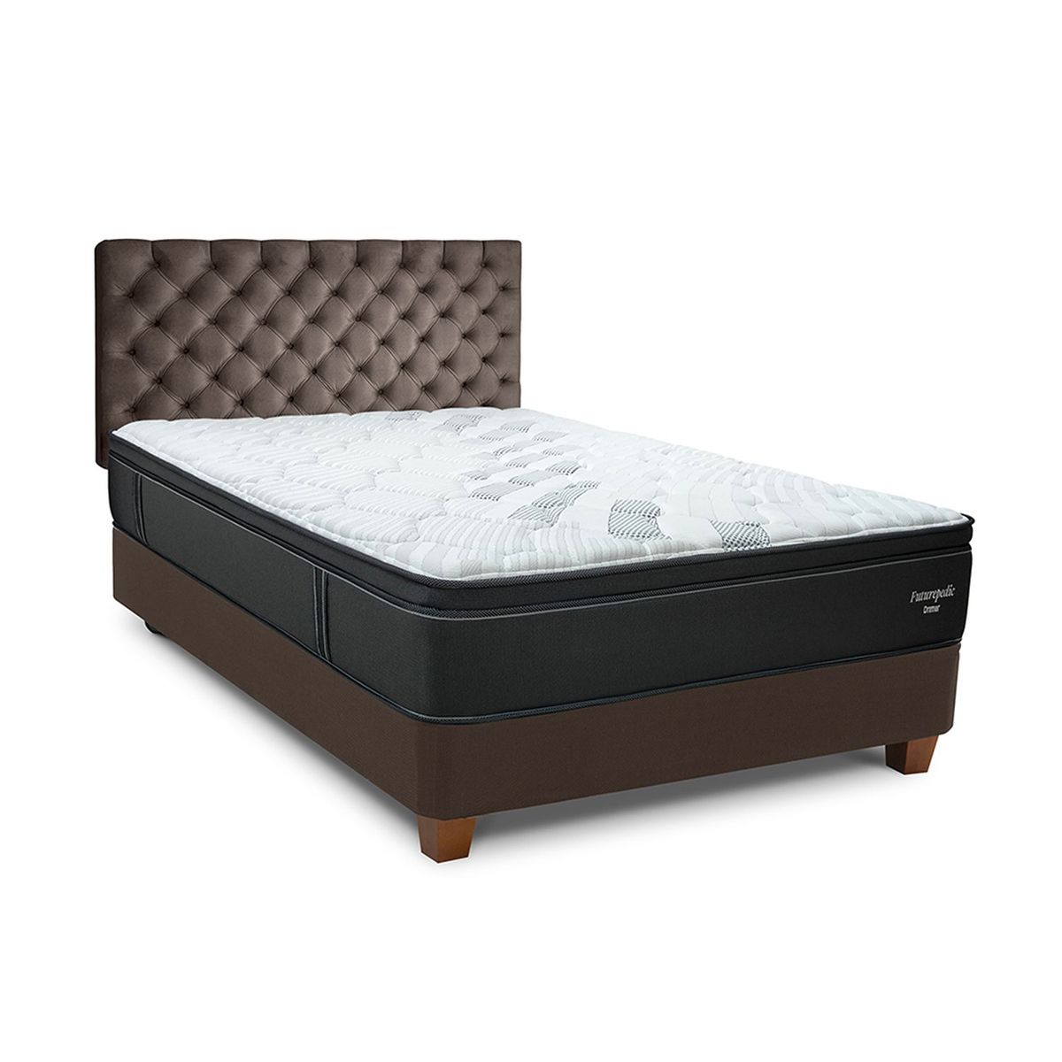 DRIMER - Dormitorio Americano Futurepedic 1.5 Plz Marrón + 1 Almohada + 1 Protector