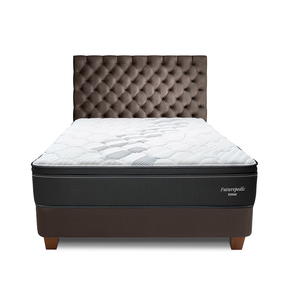 DRIMER - Dormitorio Americano Futurepedic 1.5 Plz Marrón + 1 Almohada + 1 Protector