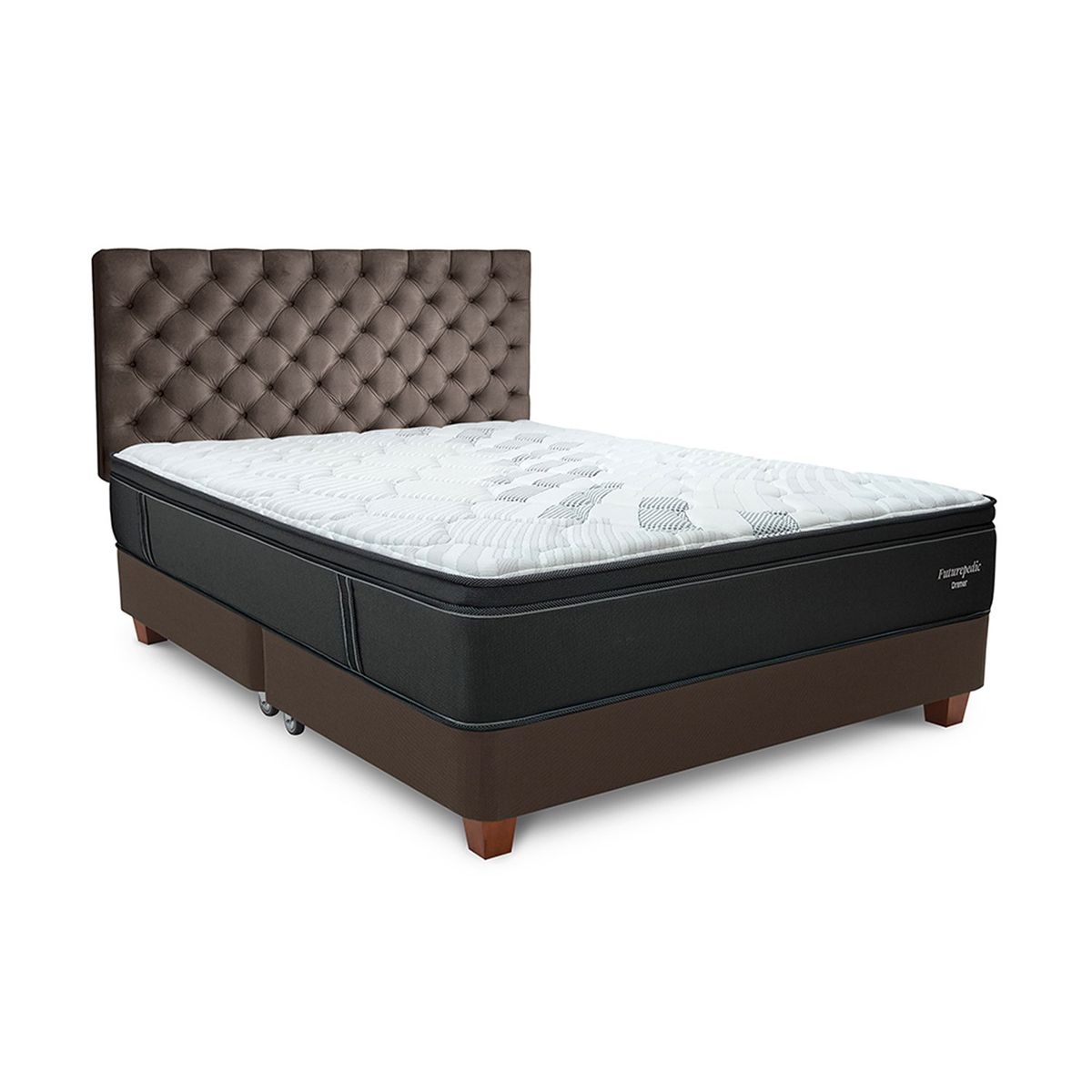 DRIMER - Dormitorio Americano Futurepedic Queen Marrón + 2 Almohadas + 1 Protector
