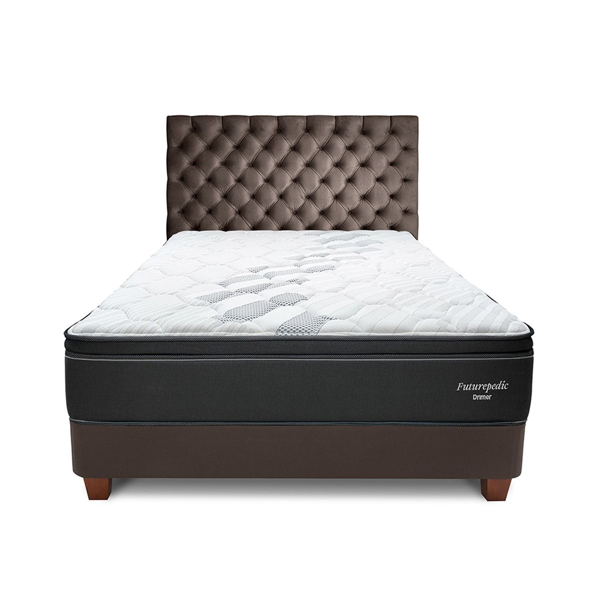 DRIMER - Dormitorio Americano Futurepedic Queen Marrón + 2 Almohadas + 1 Protector