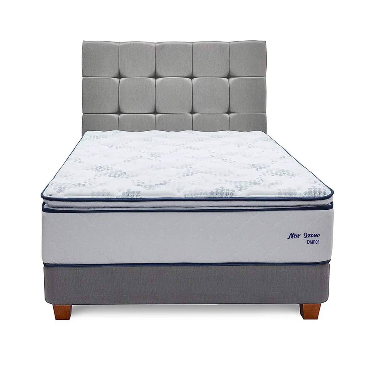 DRIMER - Dormitorio Americano Ozono King Plata + 2 Almohadas + 1 Protector