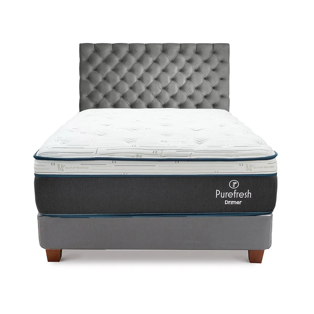 DRIMER - Dormitorio Americano Pure Fresh 2 Plz Plata + 2 Almohadas + 1 Protector