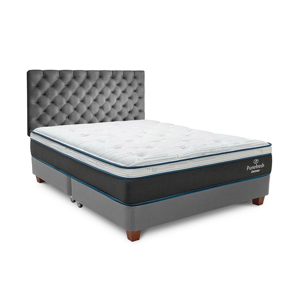 DRIMER - Dormitorio Americano Pure Fresh Queen Plata + 2 Almohadas + 1 Protector