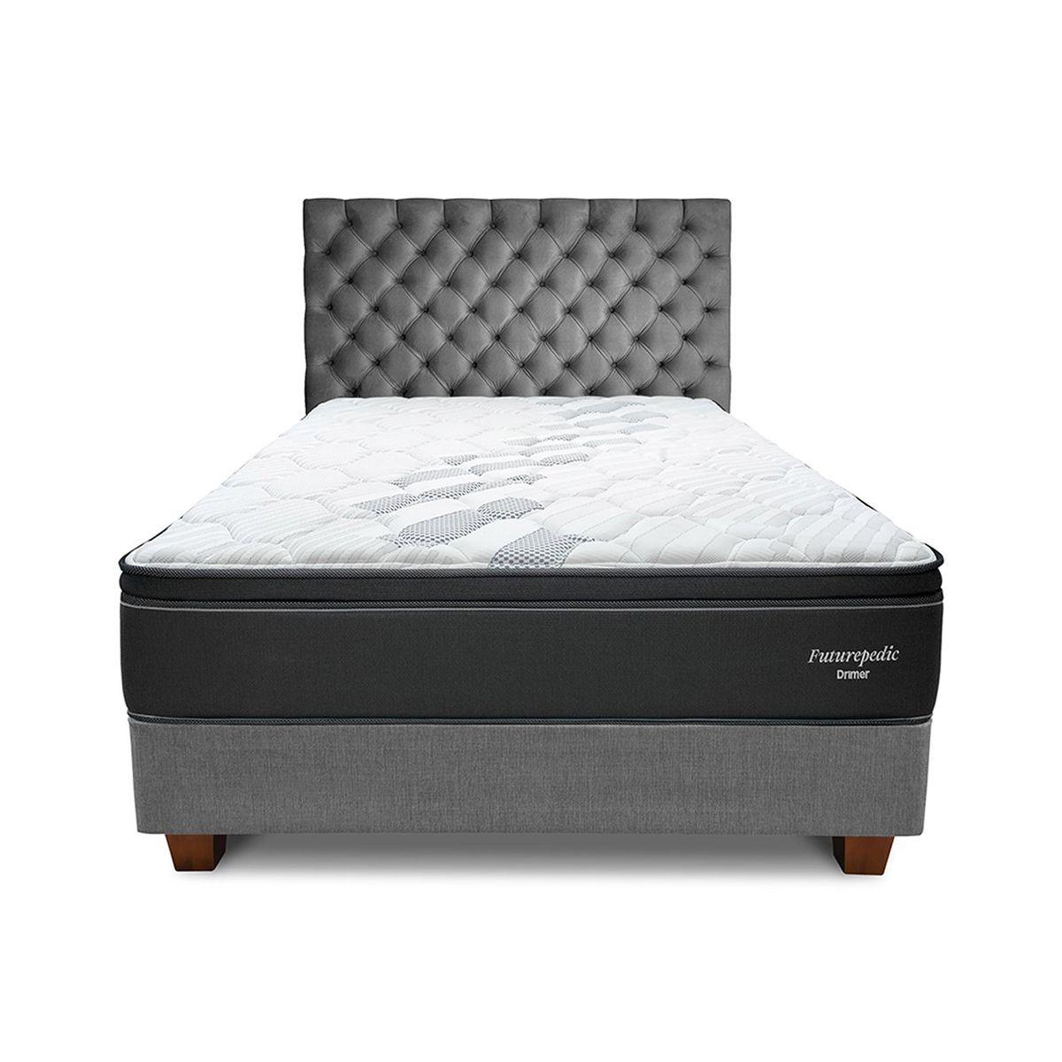 DRIMER - Dormitorio Americano Futurepedic 1.5 Plz Plata + 1 Almohada + 1 Protector