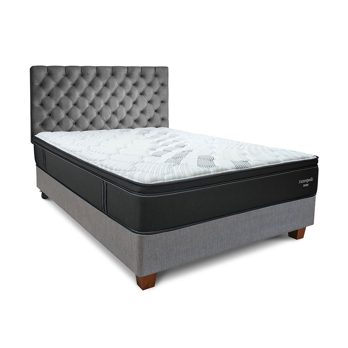 DRIMER - Dormitorio Americano Futurepedic 2 Plz Plata + 2 Almohadas + 1 Protector
