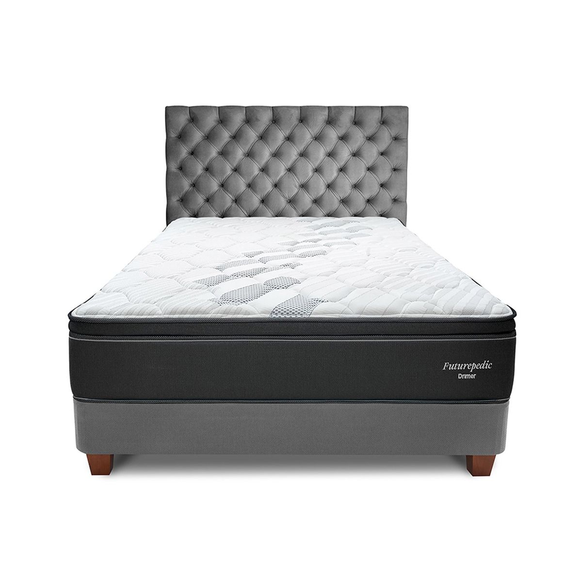 DRIMER - Dormitorio Americano Futurepedic Queen Plata + 2 Almohadas + 1 Protector