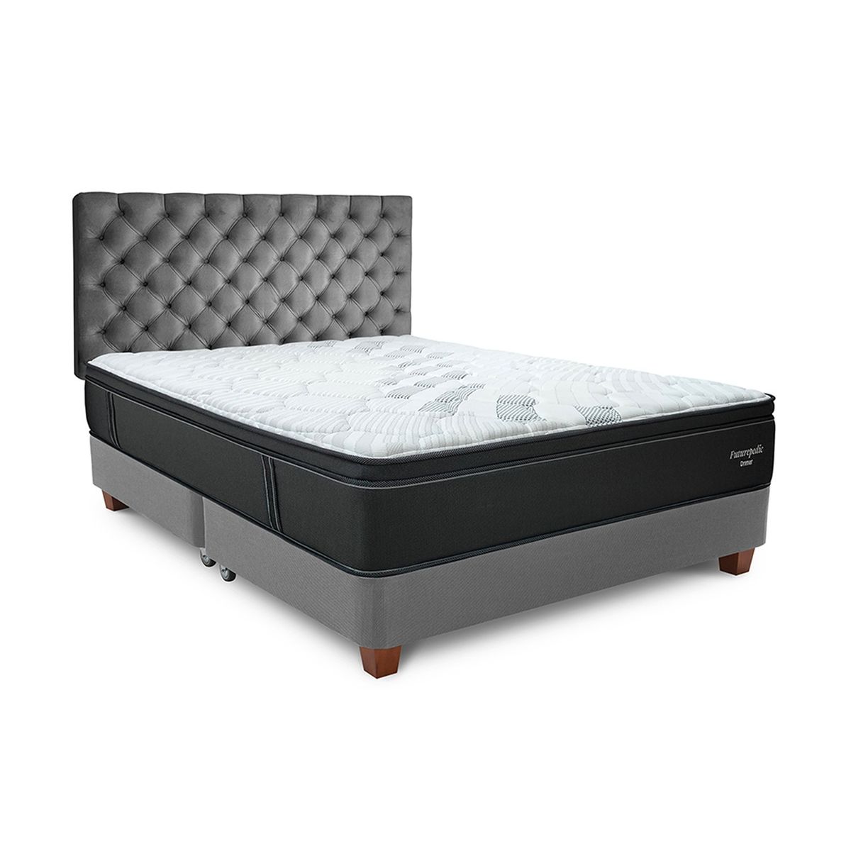 DRIMER - Dormitorio Americano Futurepedic King Plata + 2 Almohadas + 1 Protector